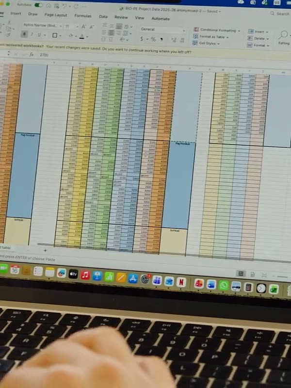 Student project work on screen during a session